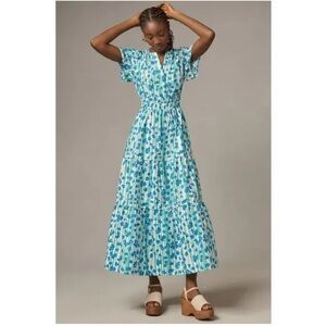 NWT!! Anthropologie The Somerset Dress Floral Blue and Green Women's Dress